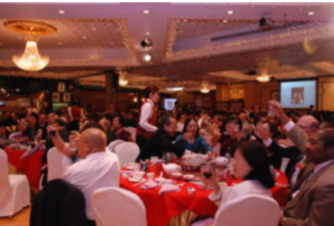 Guests at a formal dinner.