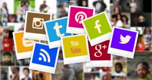 Multiple social media logos.