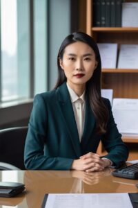 A woman sitting in an office.