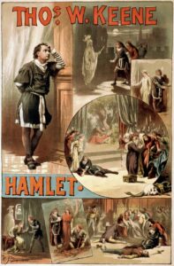 An old poster for Shakespeare's Hamlet.